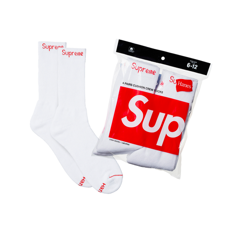 Supreme®/Hanes® Crew Socks (4 Pack) White