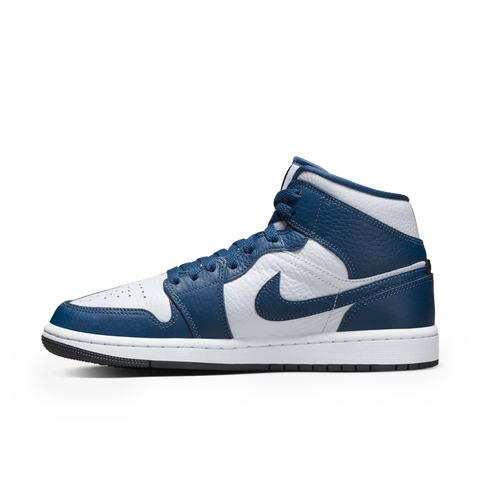 Jordan 1 mid navy blue and white best sale